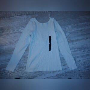 Banana Republic Off-White Ribbed Long Sleeve Top